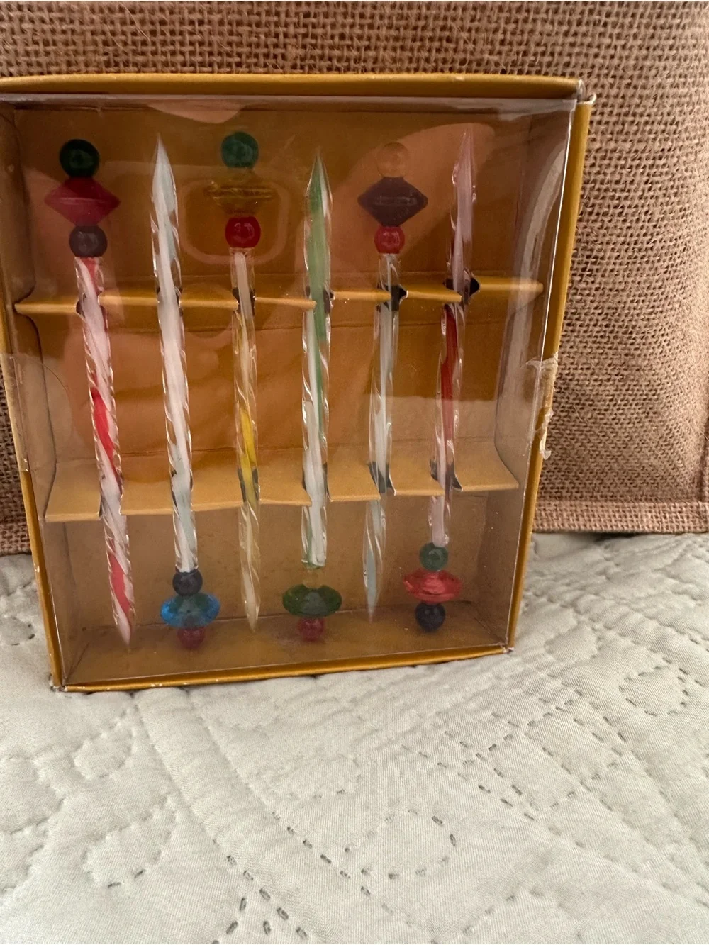 Pier 1 Imports-Set of 6 Twisted Glass Hors D’oeuvere Picks-appx 5”-New In Box